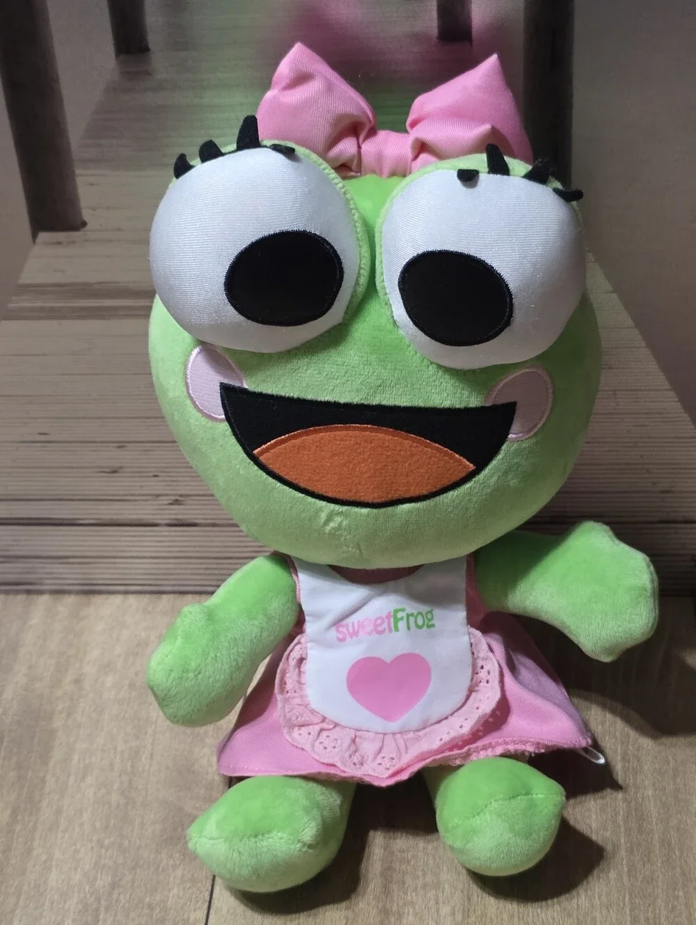 SWEET FROG YOGURT MASCOT GIRL PLUSH PINK DRESS HAIR BOW